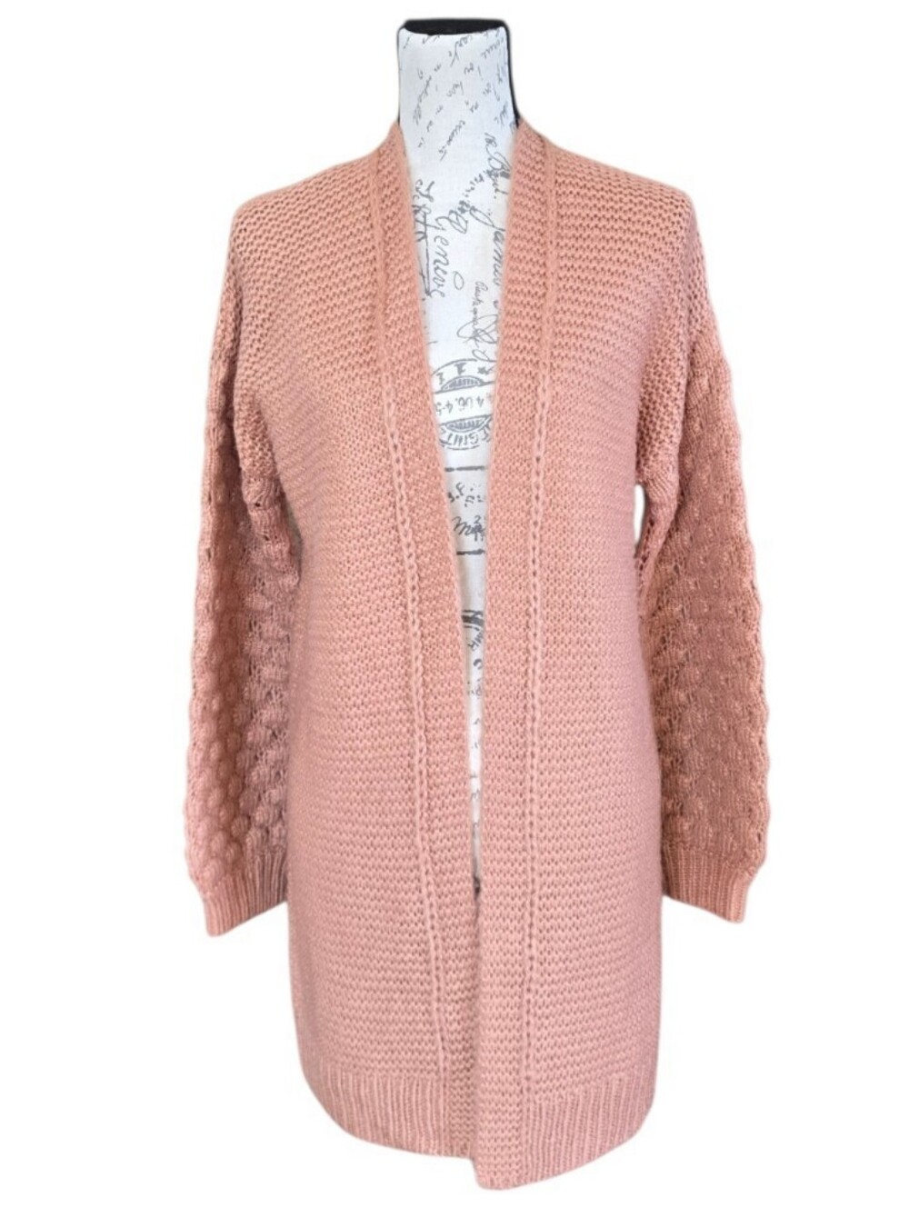 Hem & Thread Dusty Rose Knit Long Cardigan Sweater S